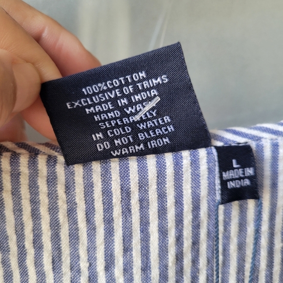 MADISON MATHEWS  Blue White Striped Embroidered Tunic L Cotton 3/4 Sleeves RARE - Picture 8 of 11